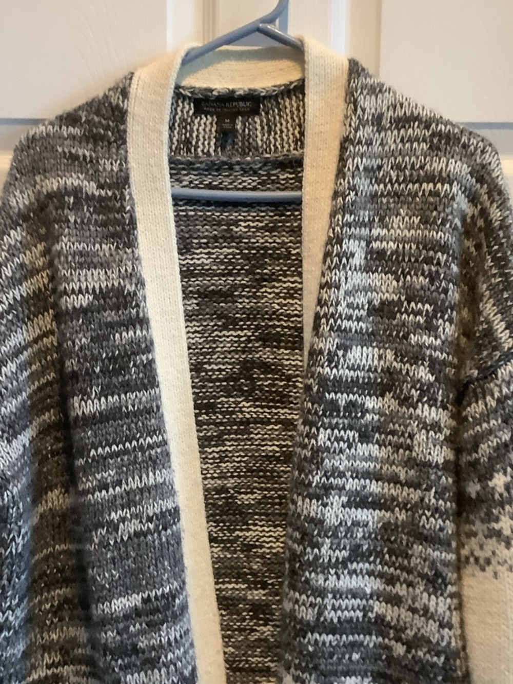 Banana‎ Republic Cream and Gray Open-Front Knit Cardigan, merino wool, alpaca - Picture 3 of 11